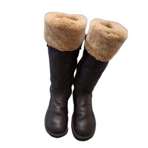 UGG Boots Womens Size 7 Brown Leather Locarno Sheepskin High Top Zip Worn Once